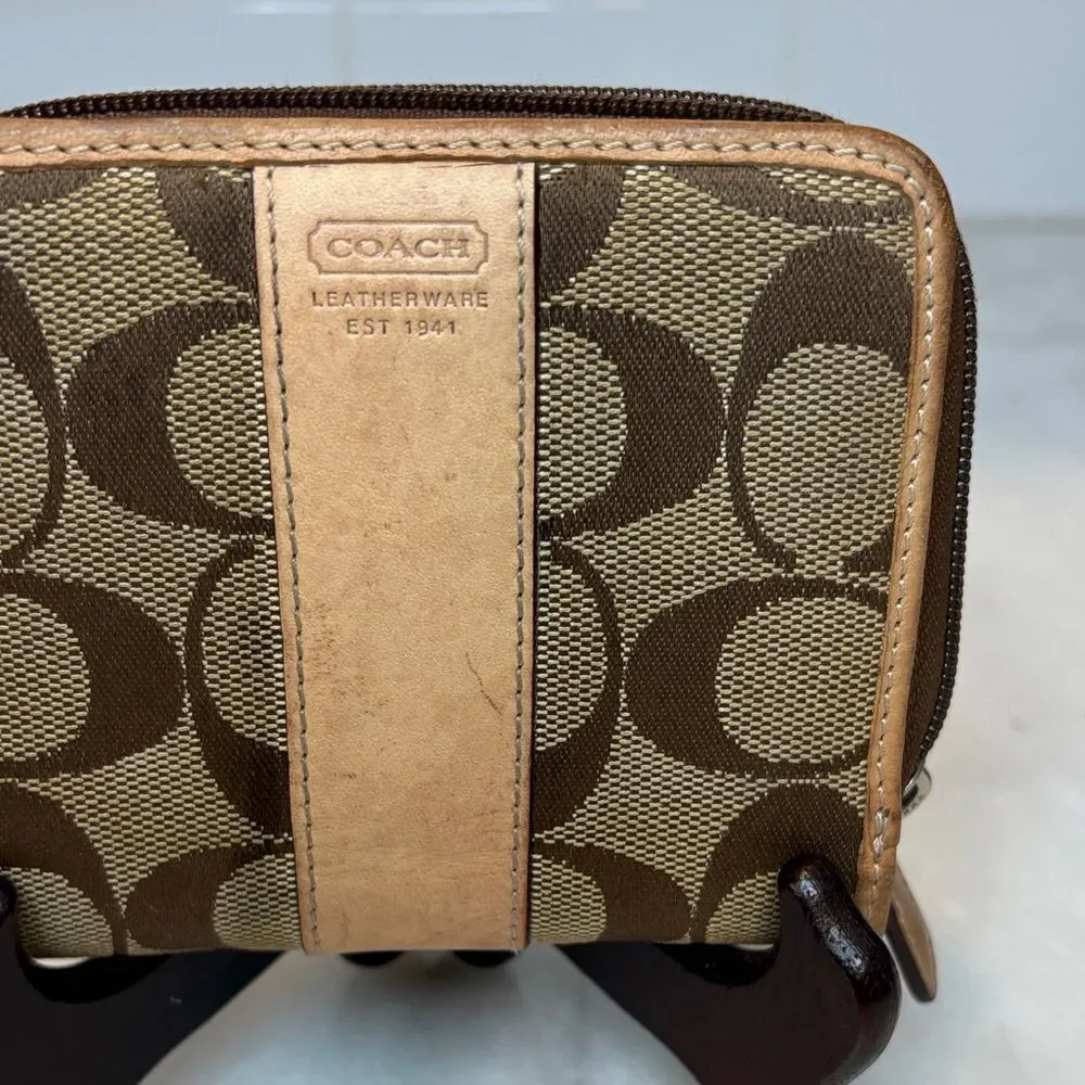 Coach Wallet Y2K Jacquard Signature Logo Canvas Striped Compact Wallet